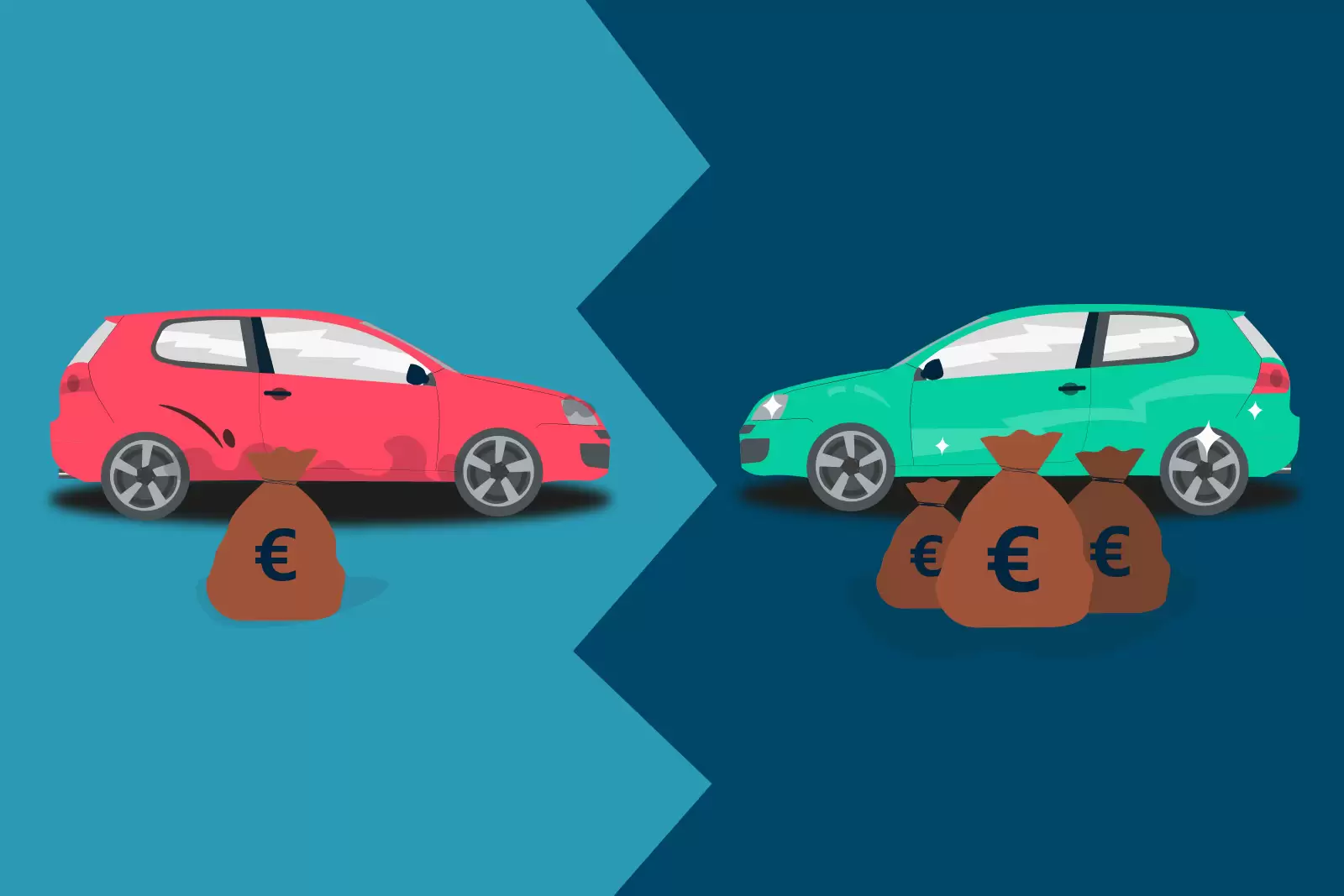 Illustration von zwei Autos, die sich gegenüber stehen.