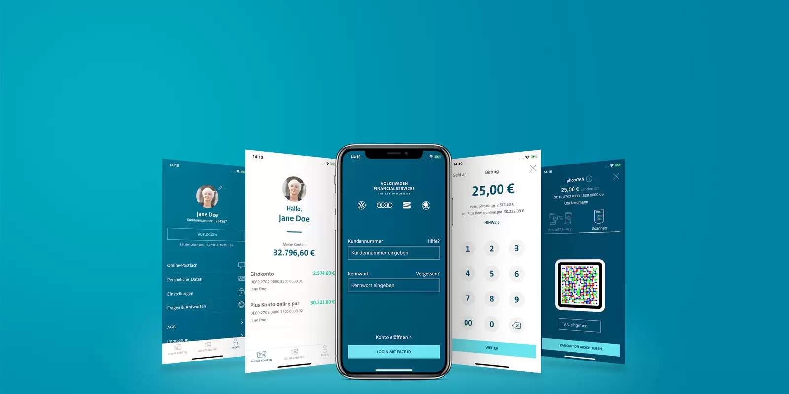 Beispiel-Displays zeigen Banking-App von VWFS